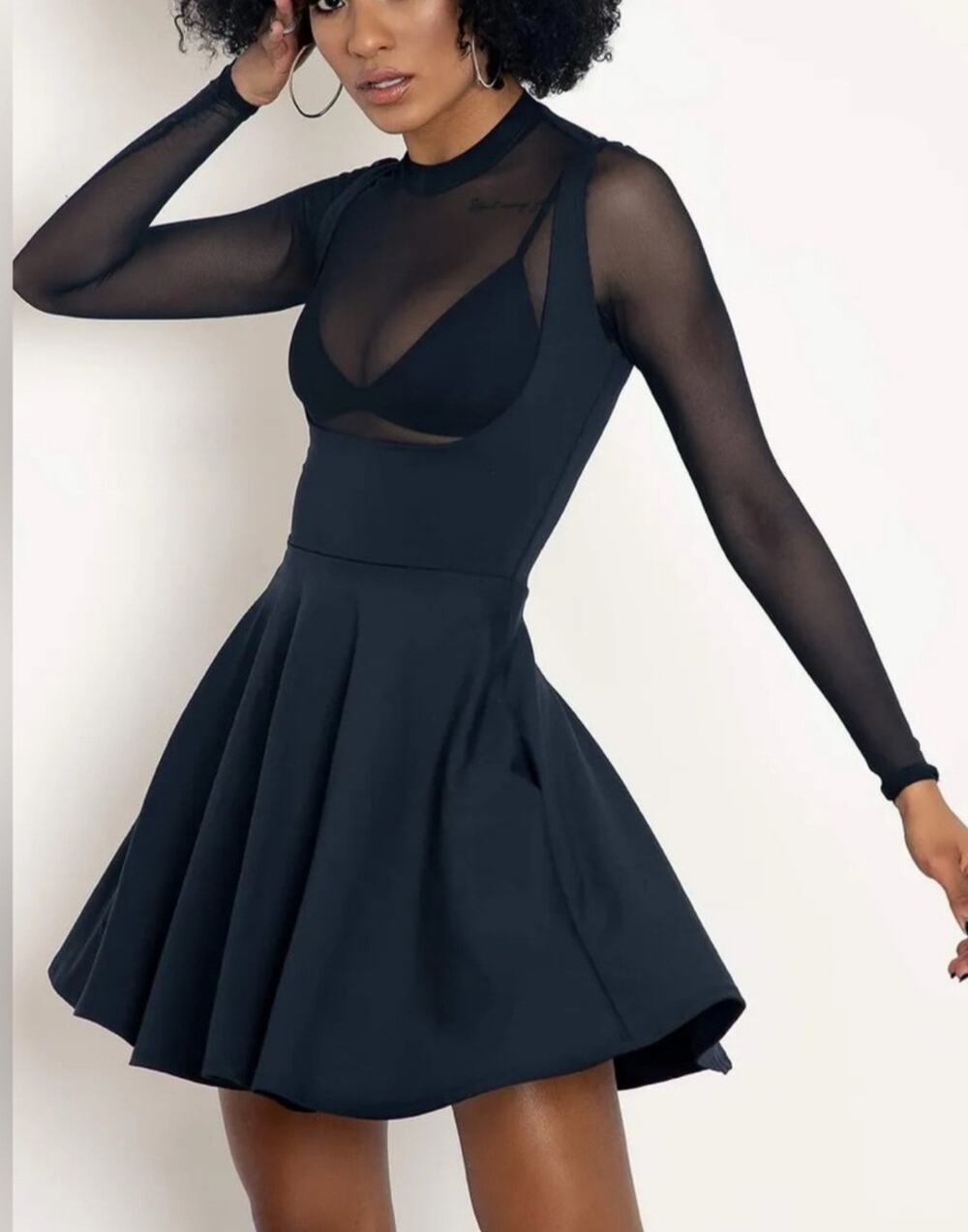 Blackmilk Black Mesh-Inset Mini Dress